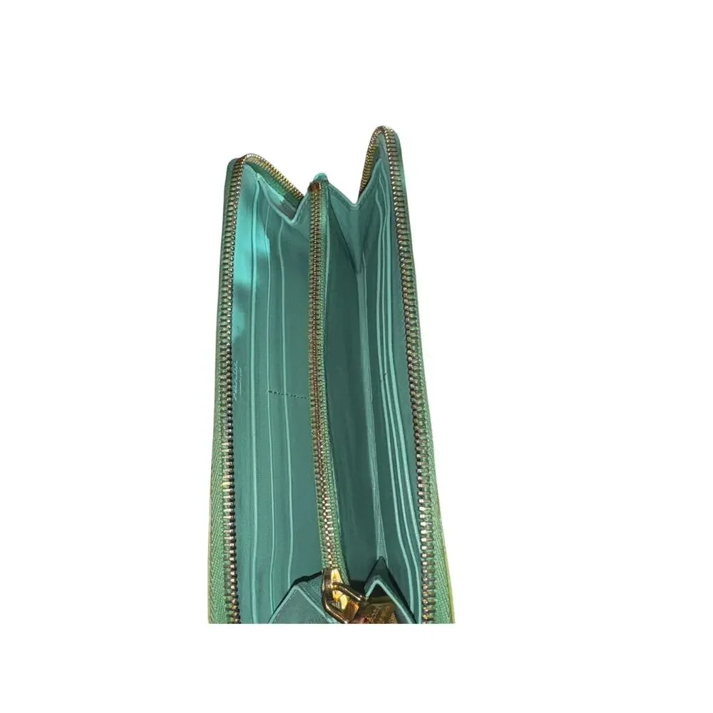 PRADA Saffiano Patent Leather Zip-Around Wallet in Apple / Mint Green